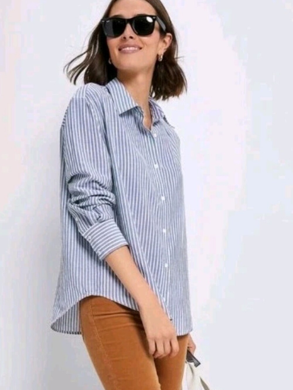 Tuckernuck Washed Blue Pointelle Stripe Nadine Boyfriend Button Down XXL